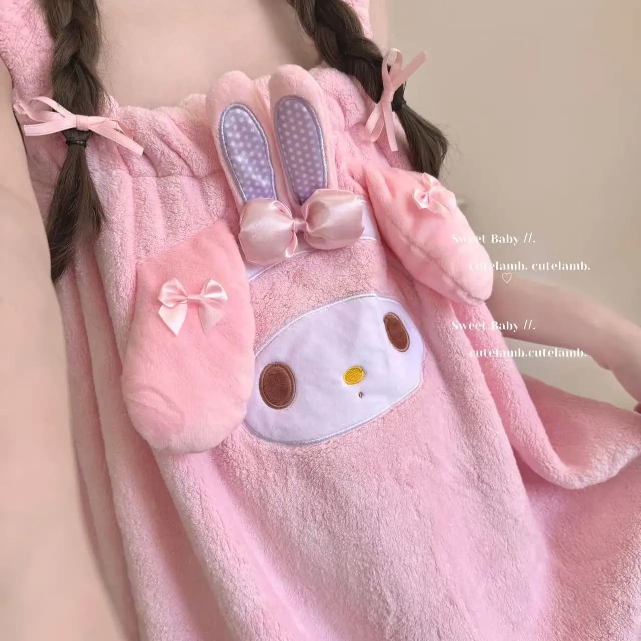 Sanrio My Melody Coral Fleece Bath Skirt Set Soft Absorbent Wearable Towel with Hair Dry Cap Lovely Cartoon Bathroom Loungewear