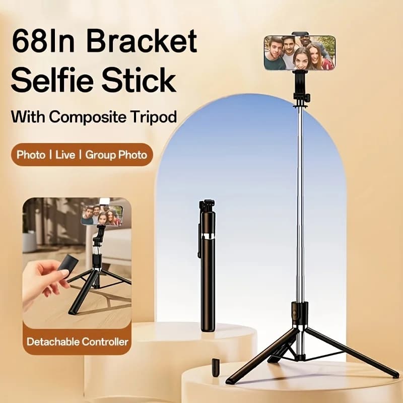 68 inch extendable selfie stick with professional tripod base, wireless remote control and 360° rotation