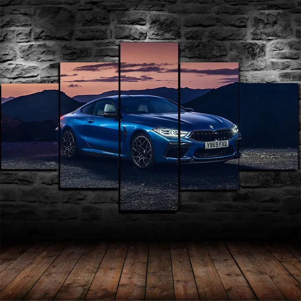 No Framed 5 Pieces M8 Super Sports Racing Car Wall Art Canvas Poster Images Home Decor for Living Room Paintings Decoration