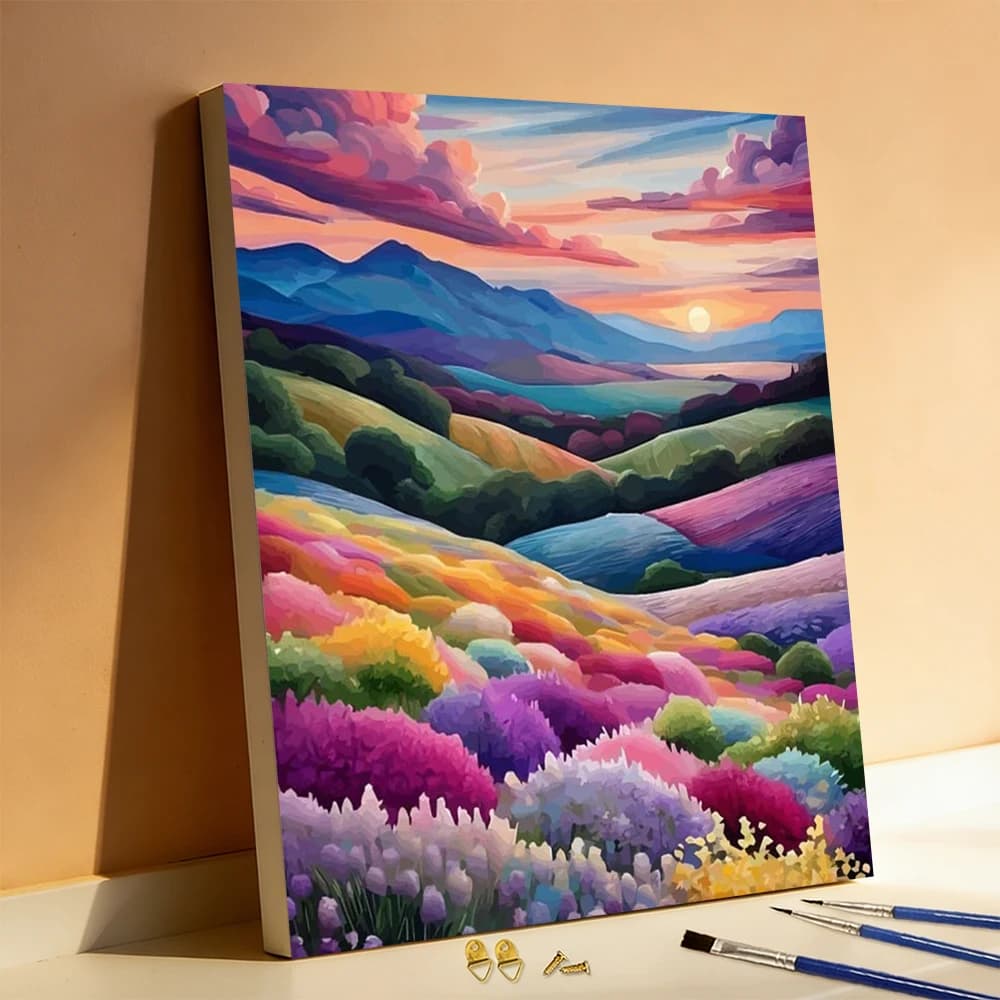 Huacan DIY Coloring By Numbers Mountain Digital Oil Painting Sunset Landscape Oil Painting By Numbers Scenery Handpainted Gift