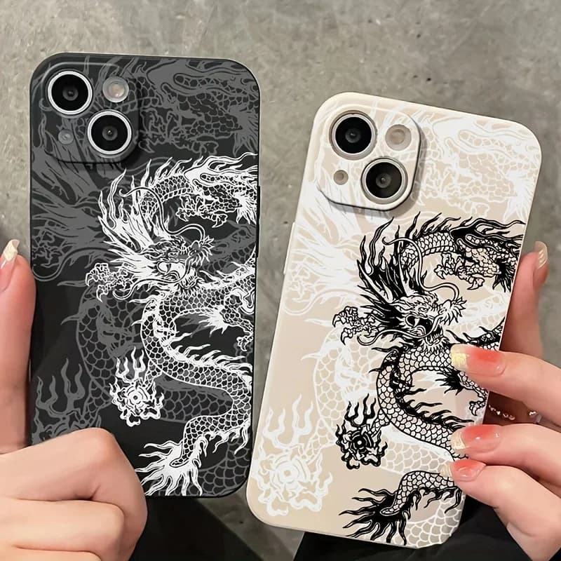Custodia per telefono in silicone drago bianco nero per iPhone 15 16 Pro Max Custodie iPhone 14 13 12 11 Pro 16E XS X XR 7 8 Plus SE2 Cover morbida