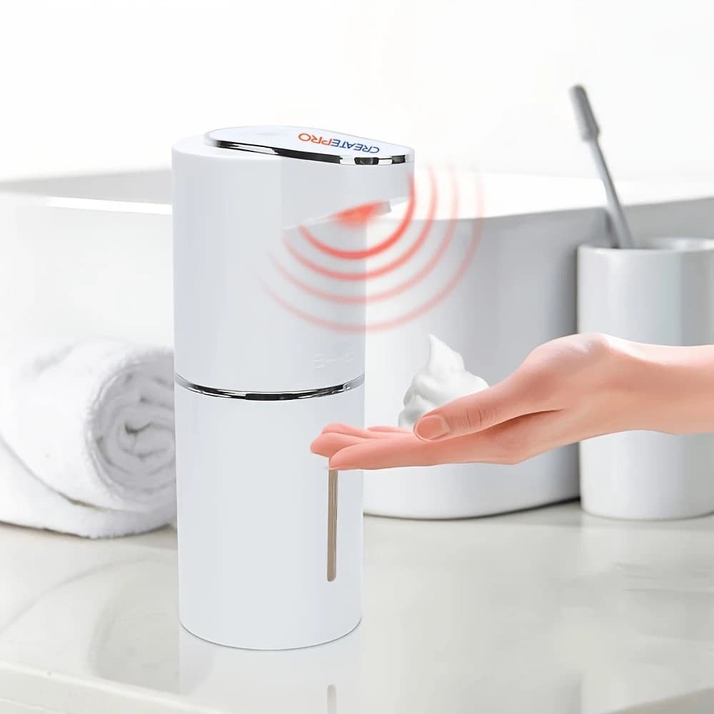 Dispenser di Sapone a Schiuma Smart da 350ml con Sensore Touchless, Ricaricabile USB, Montaggio a Parete, Pompa Regolabile a 3 Livelli per Bagno e Cucina
