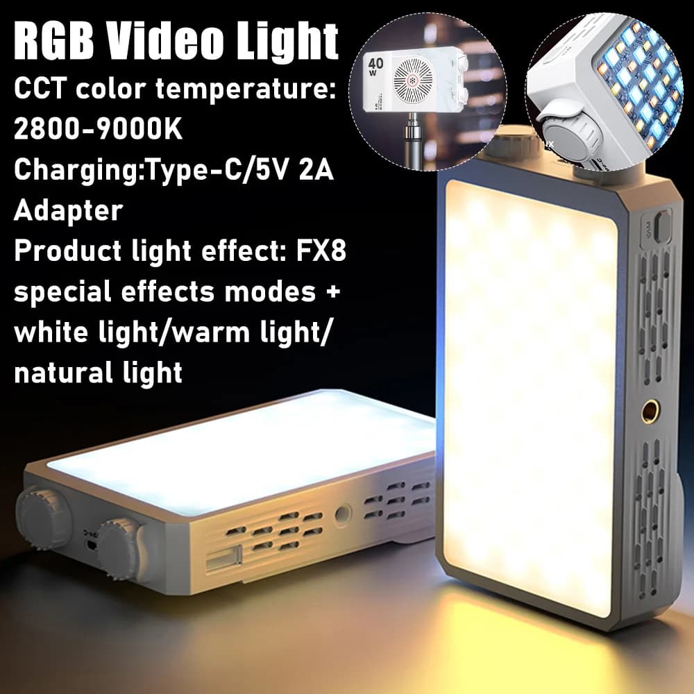 Portable Photography Lighting 40W LED Camera Light 2800K-9000K Tri-color 4400mAh Video Lamp Handle Photo Studio RGB Pocket Lamp