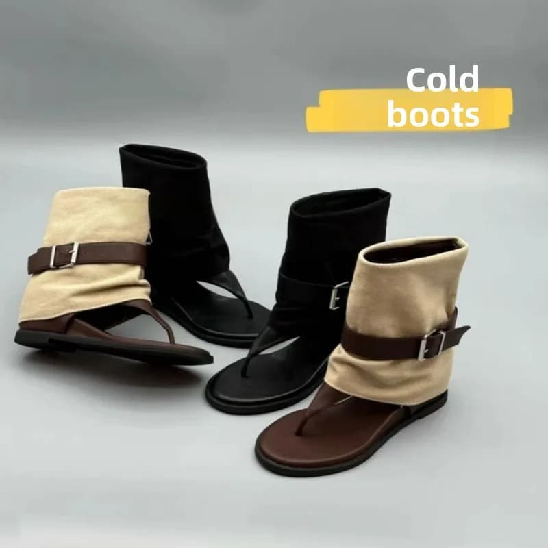 Stivali da Donna di Marca, Stivali Estivi alla Moda, Stivaletti Open-toe con Punta a Spillo e Motivo a Spina di Pesce, Stivaletti alla Caviglia con Fondo Piatto