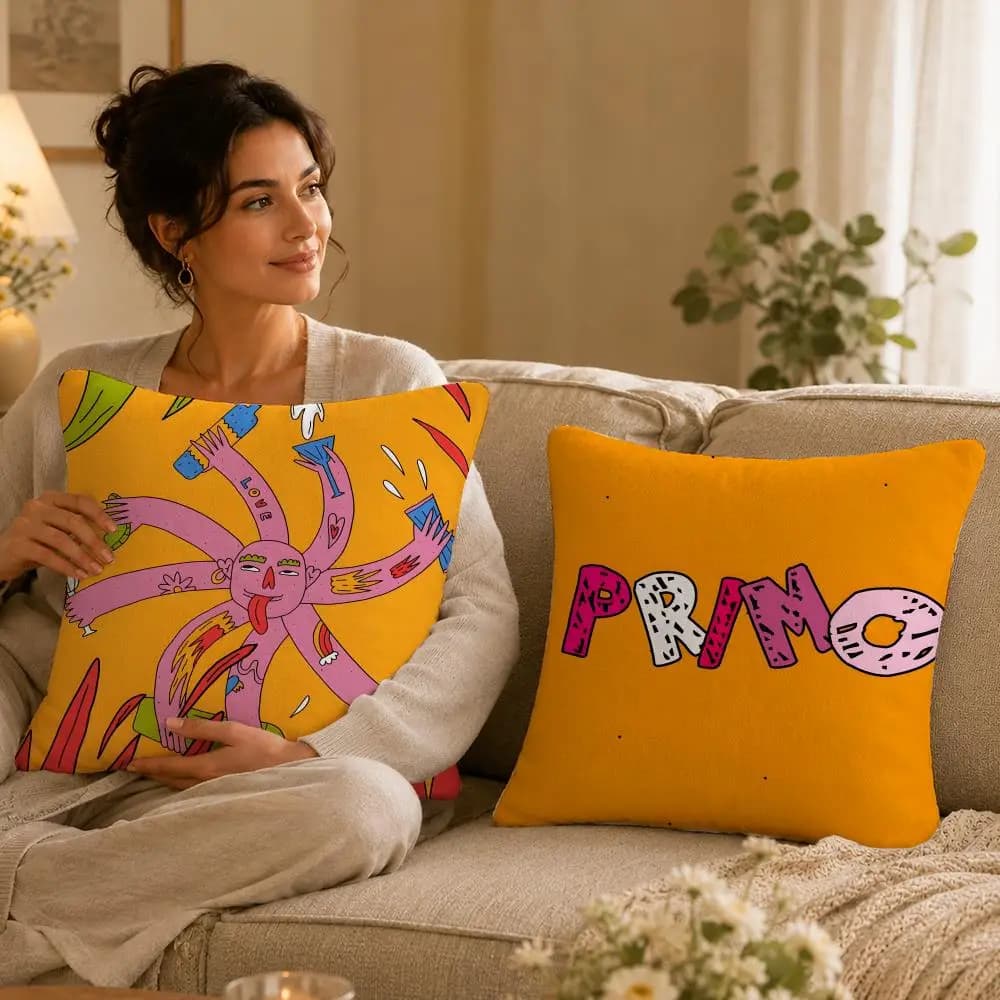 Art P-psychedelic illustration Cushion Cover Soft Plush Pillow Cover Washable Square Cushion Case for Sofa Bed Chair Home