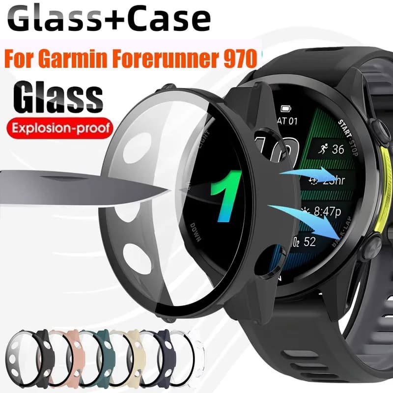 Vetro+custodia per Garmin Forerunner 970 Protezione per schermo in vetro temperato e paraurti protettivo in PC rigido per Garmin Forerunner 970 Cover