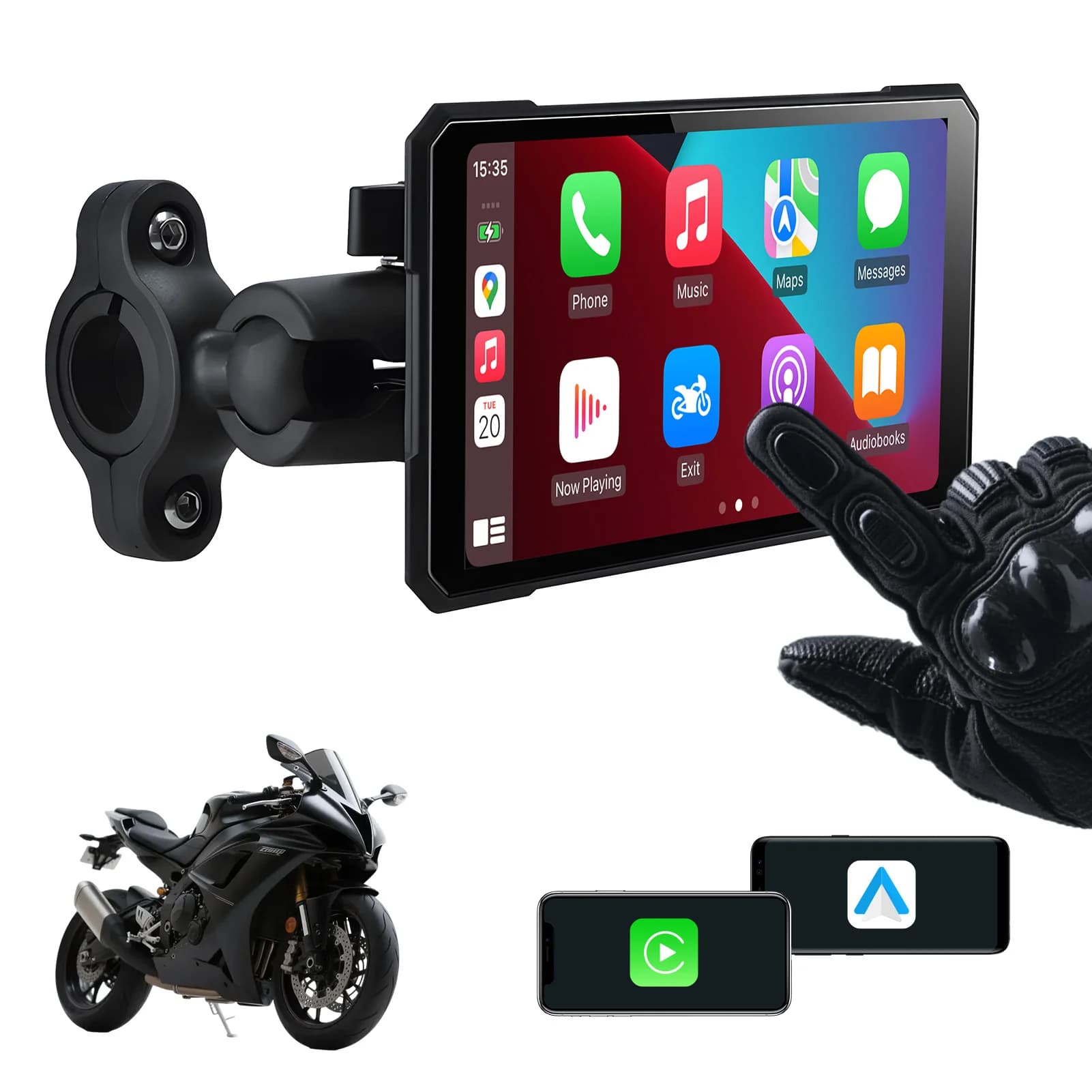 EKIY 5.0 inches Wireless CarPlay Moto Android Car Portable Digital Motorcycle Dashboard GPS Navigation Removable Display Screen
