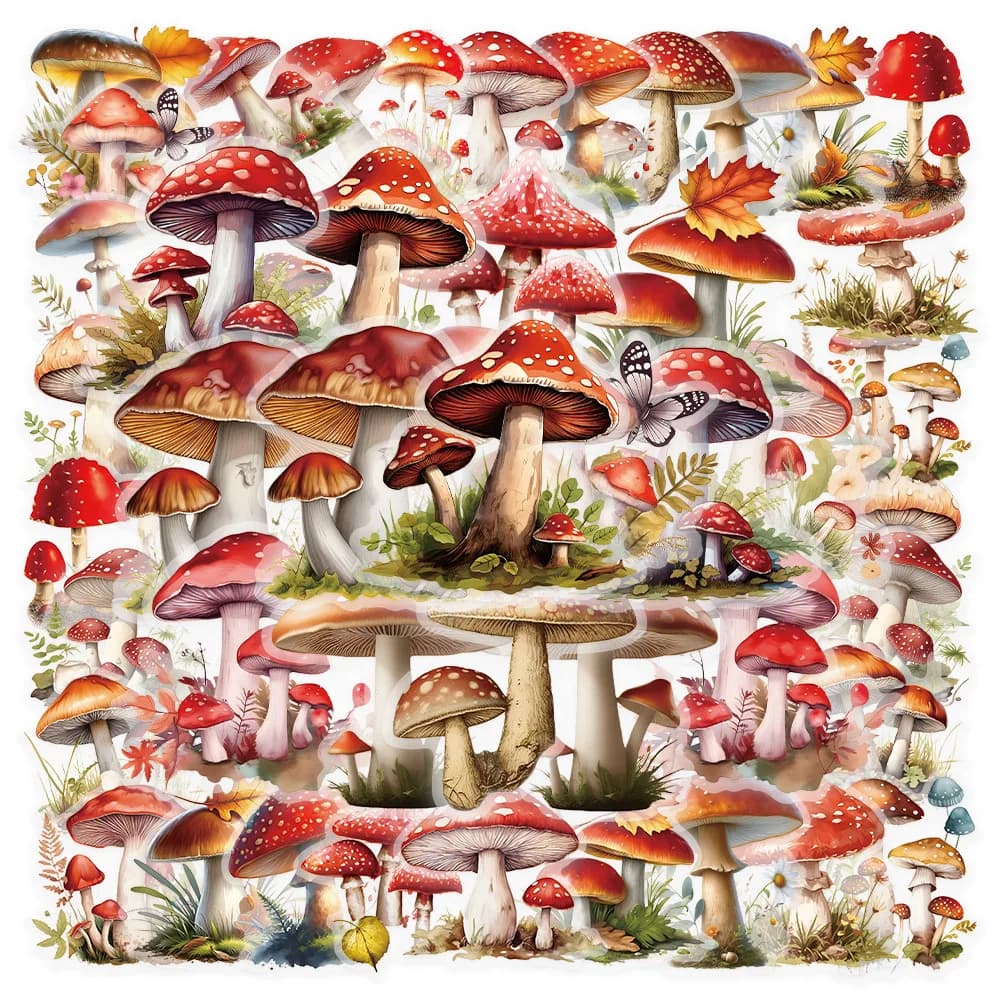 50 pezzi adesivi funghi adesivi graffiti bottiglia d'acqua telefono portatile custodia per bagagli per bicicletta skateboard adesivo per bambini per adulti