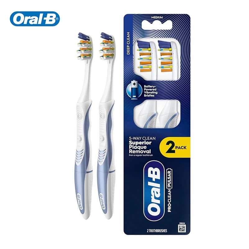 Oral-B Pro 3D White Electric Toothbrush 2pcs, Battery Powered Pulsar Vibrating Bristles, Daily Whitening Oral Care Toothbrush