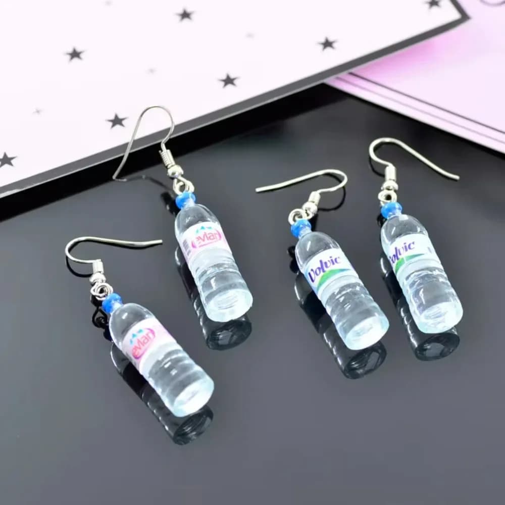 Orecchini Fsunion a forma di bottiglia d'acqua minerale e birra, carini, semplici ed eleganti, due stili, 4 colori, alla moda.