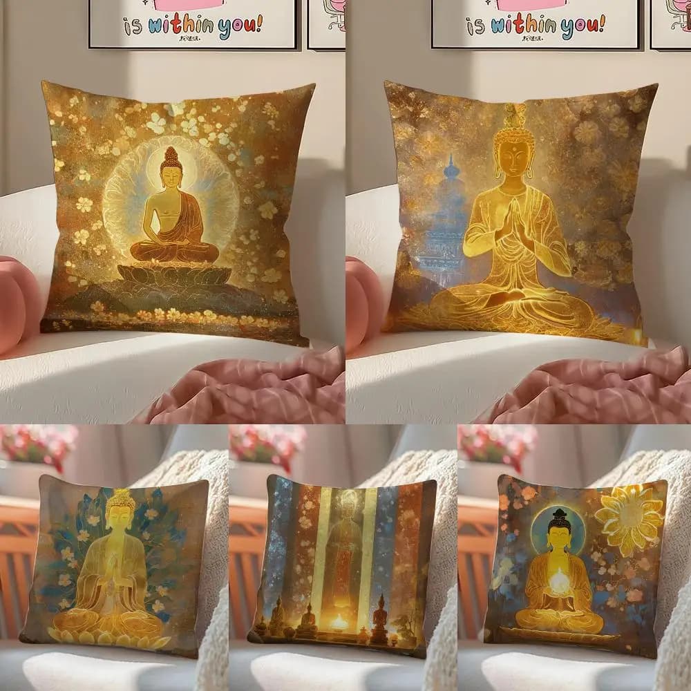 Fodera per cuscino Sacra Arte Religiosa Globale Pacifica, con motivo Buddista, in peluche corto, con cerniera invisibile, per divano e arredamento