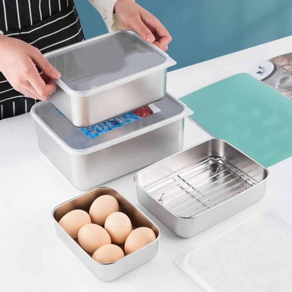 Contenitore per Alimenti Ermetico Durevole, Contenitore per Conservazione Alimenti Rinforzato e Sigillato, Impilabile, Adatto al Microonde, Contenitore per Pranzo Fresco, per Frigorifero