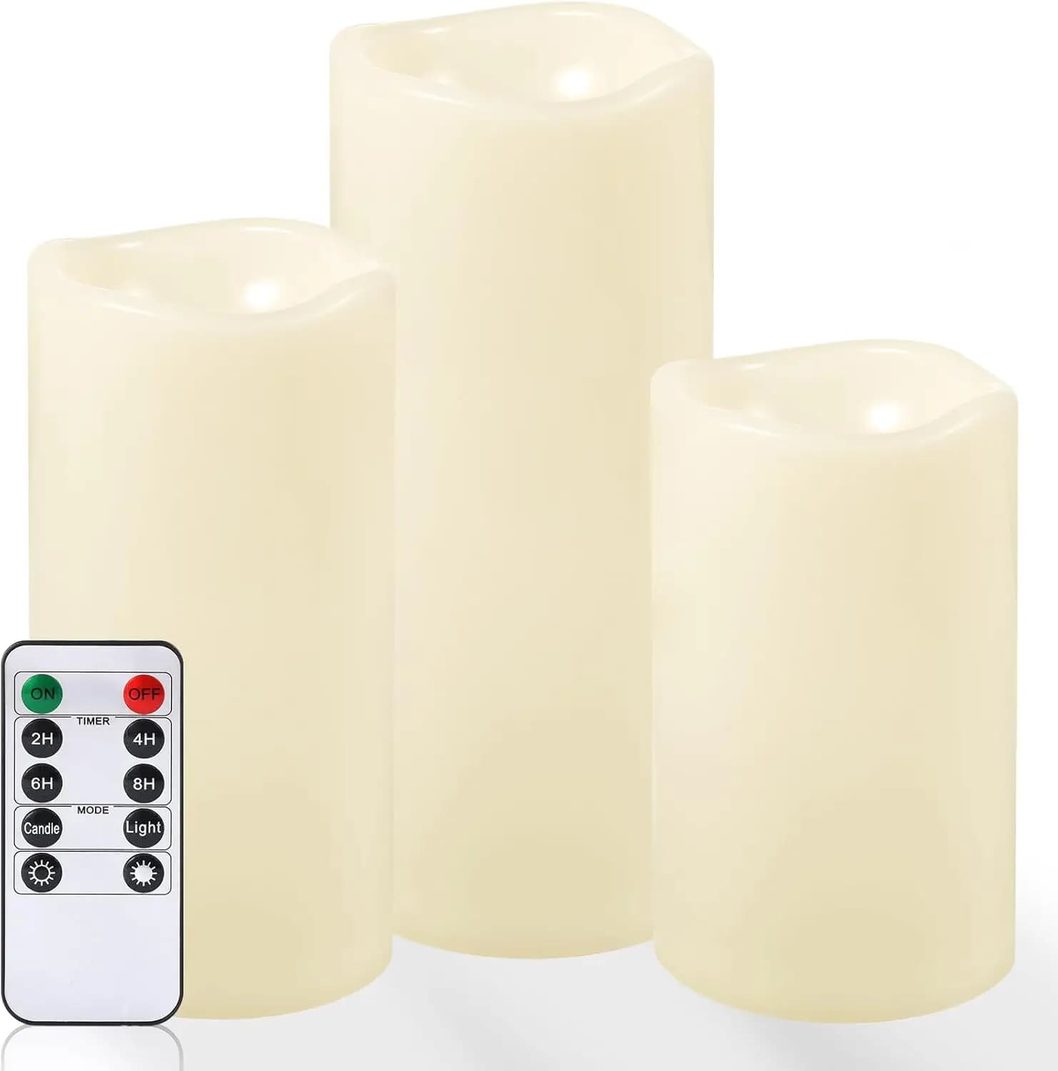 Set of 3 Large LED Candles Waterproof with Butterfly Effect, Timer and Remote Control for Outdoor Decorations and Patio