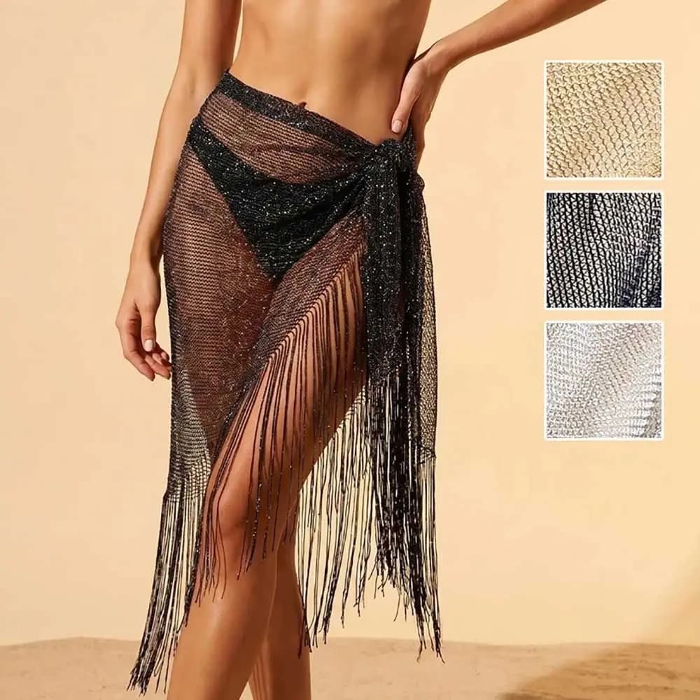 Sciarpa Triangolare da Donna alla Moda, Monocolore, con Nappe, Protezione Solare, Lunga e Brillante, per Spiaggia e Cardigan