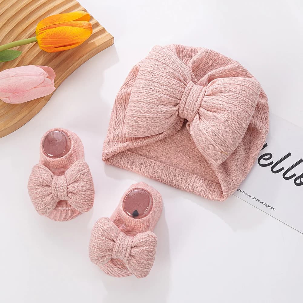 3 Pz/set Cappelli Del Bambino Calzini Set Grande Soffio Cuscino Archi Delle Ragazze Dei Ragazzi Berretti Berretti 0-12M Antiscivolo Calzino Corto Infantile Fotografia Puntelli