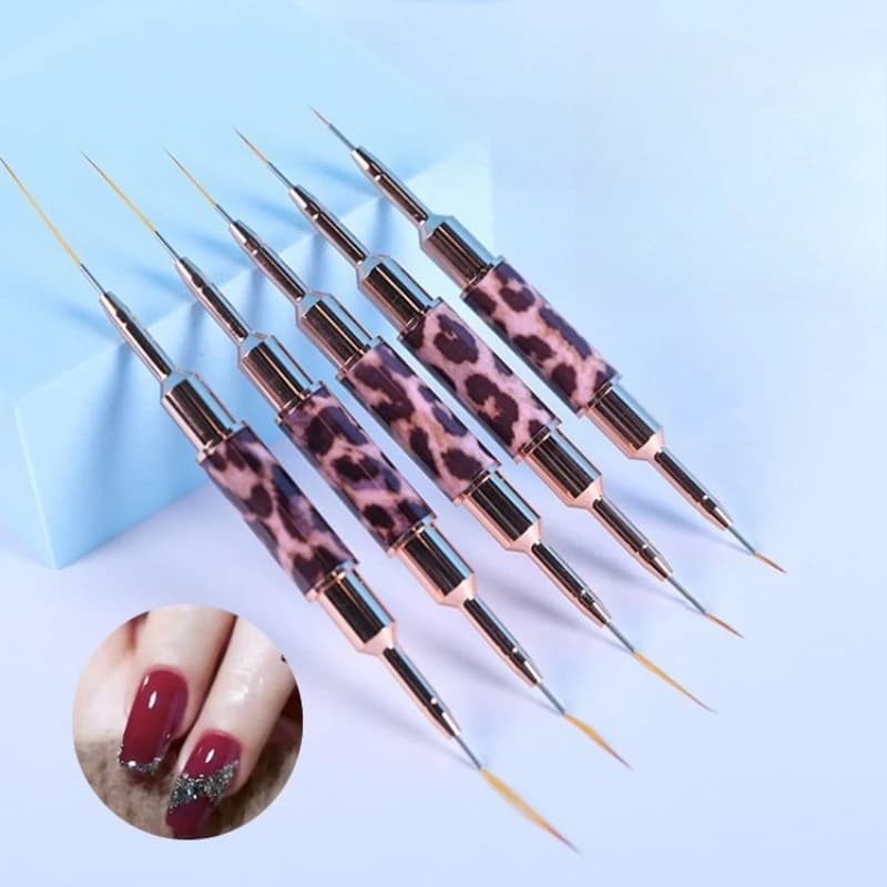 1 Pennello per Nail Art con Stampa Leopardata a Doppia Punta, Strumento per Dettagli Sottili e Strisce da 5-25mm per Salone e Design Manicure Fai-da-Te