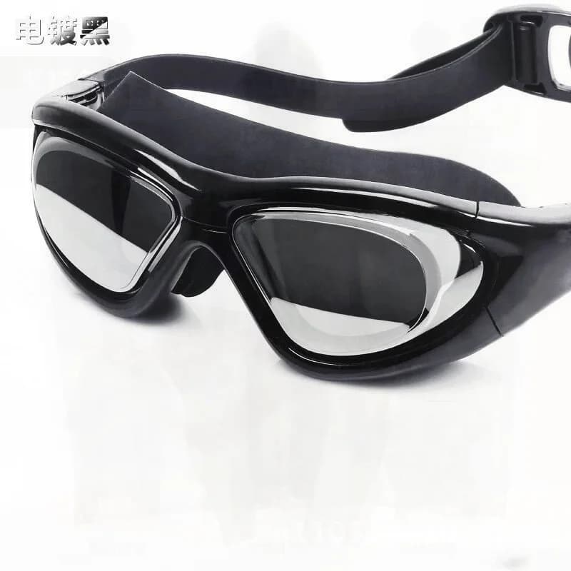 Occhialini da nuoto antiappannamento impermeabili unisex con fermi in silicone Design elettrolitico trasparente con montatura grande per il nuoto
