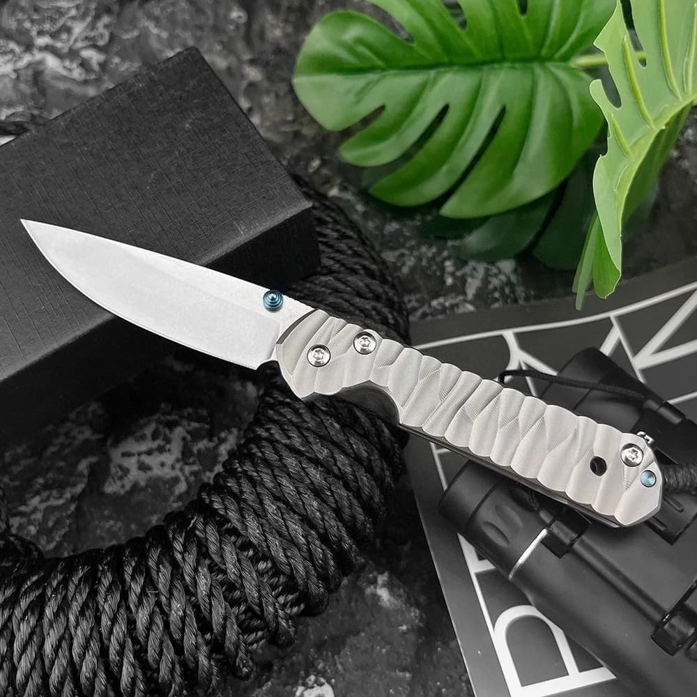 Coltello Pieghevole con Lama in Acciaio D2 e Manico in Lega di Titanio per Arrampicata e Campeggio, con Clip da Cintura, Coltello Tascabile Multiuso