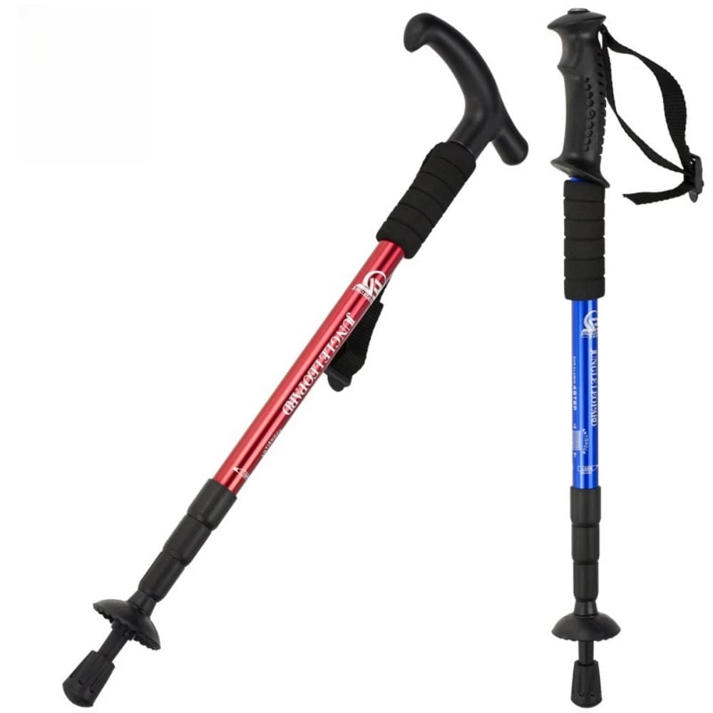 Folding Trekking Poles with Three Sections and Four Sections with Straight Shank Aluminum Alloy Outdoor Camping Trekking Poles