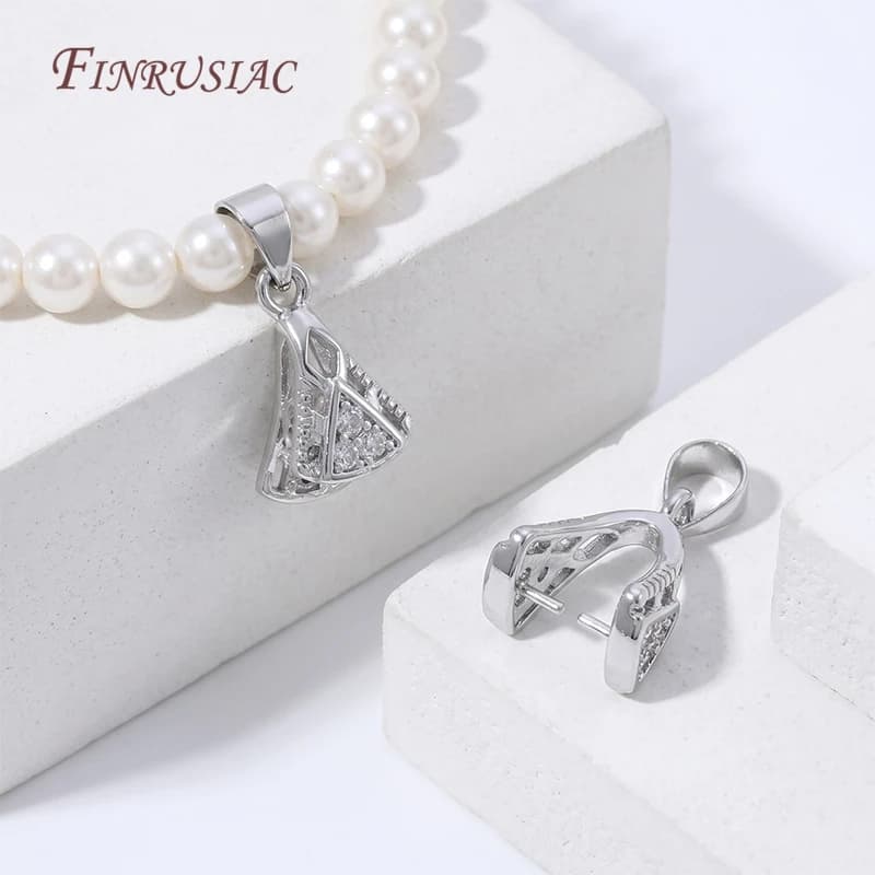 Supporti per pendenti placcati oro 18 carati con zirconi, supporti a clip con perle intarsiate di zirconi per la creazione di gioielli fai da te, accessori per collane di perle
