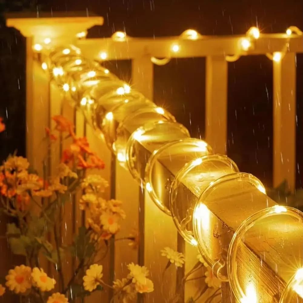 Wedding Party Waterproof Solar String Lights Energy Saving 8 Modes Fairy Lights Strip Tube Durable Rope Lights Balcony Decor