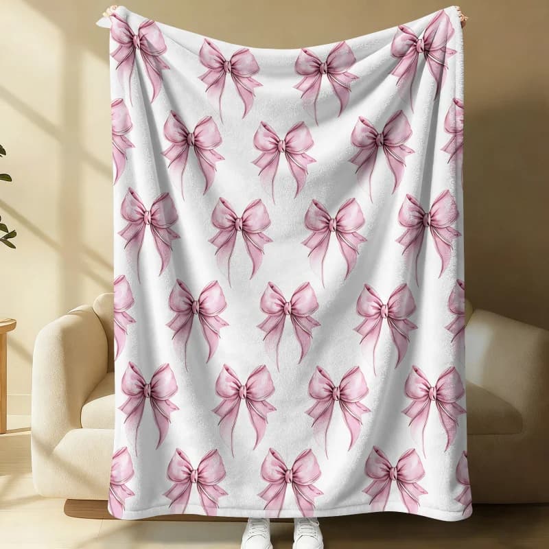 Coperta in Flanella Rosa con Fiocco Stile Coquette, Ultra Morbida e Leggera, Plaid Caldo in Pile per Letto, Divano, Campeggio, Regalo Accogliente per Ragazze