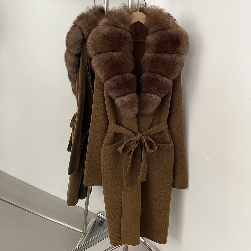 Cardigan elegante Femmes Cappotti di pelliccia naturale Maglia maglione da donna Lady Top a maniche lunghe lavorato a maglia Giacca in vera pelliccia Donna