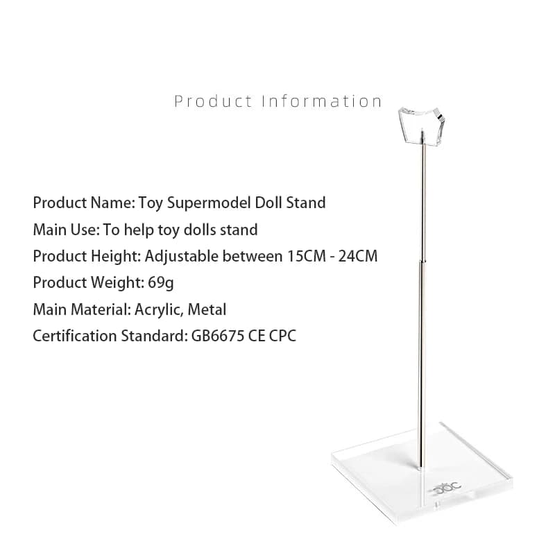 Supporto Regolabile Trasparente in Acrilico per Bambole BJD 1/6, Espositore per Modellini e Accessori