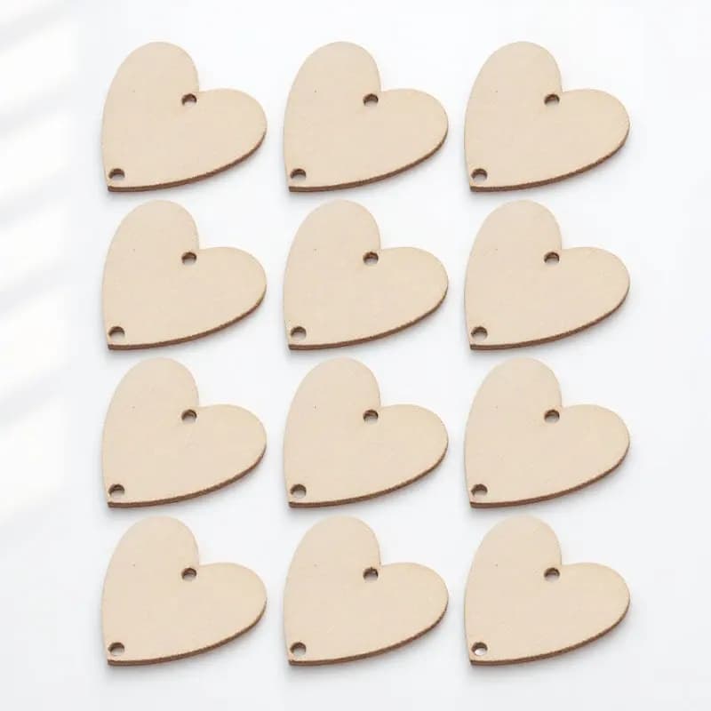 Set di 50 Delicate Fette di Legno a Forma di Cuore e Anelli in Ferro per Calendario Creativo da Appendere, Regalo per Anniversario e Festa della Mamma