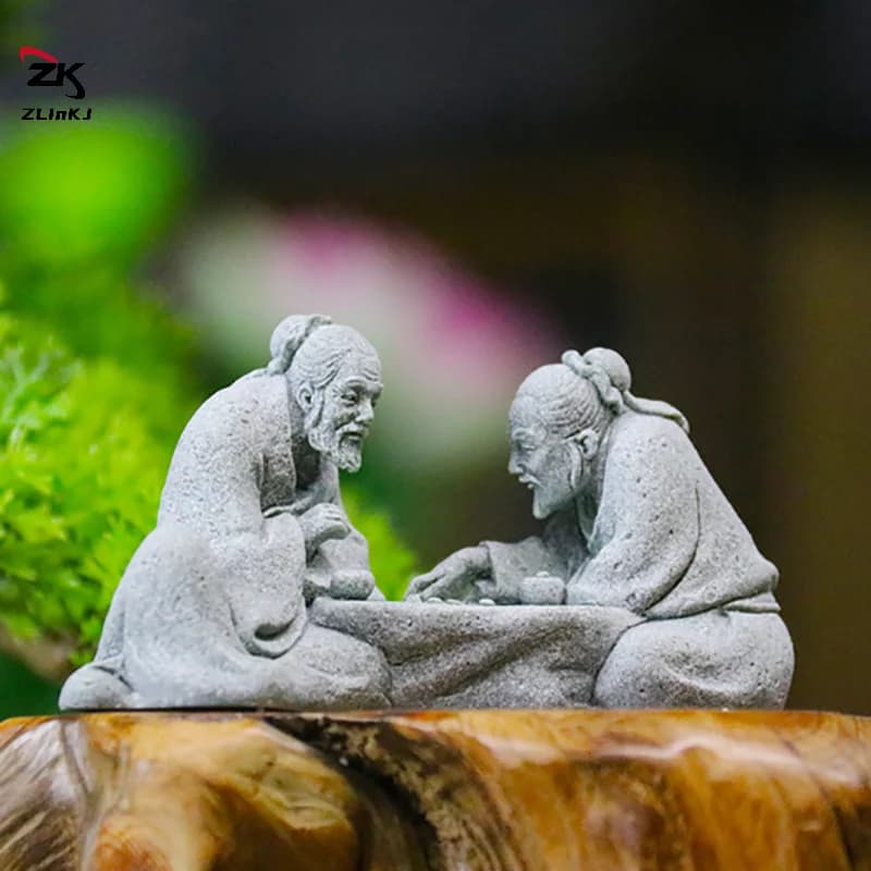 1 pz cinese anziano che gioca statue di scacchi in miniatura paesaggio ornamento decorazione della casa