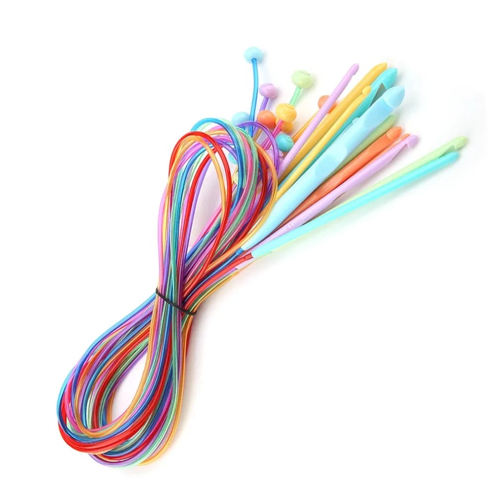 12pcs US Sizes E to O Tunisian Crochet Hook Set 3.5-12mm ABS Plastic Crochet Hooks With Cable With Cable Multicolor