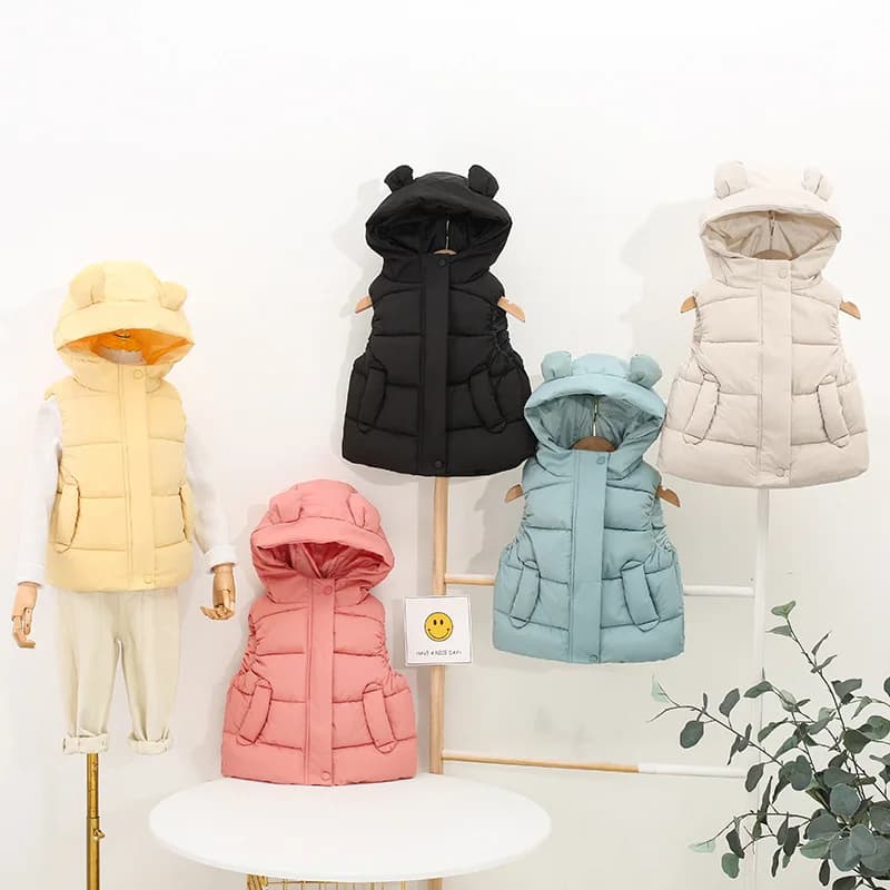 2-6 anni autunno inverno ragazzi gilet tenere in caldo tinta unita senza maniche gilet con cerniera con cappuccio ragazze gilet regalo di compleanno vestiti per bambini