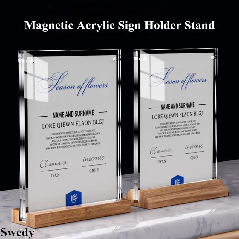 A5 148 x210mm Base in legno supporto per cartello magnetico in acrilico espositore da tavolo Menu porta carta prezzo etichetta immagine cornice per Poster