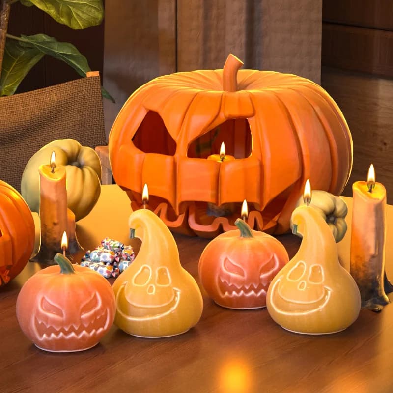 Halloween Skull And Smiling Pumpkin Silicone Mold DIY Epoxy Resin Gypsum Flower Pot Candle Mold See Hear Speak No Evil Decor