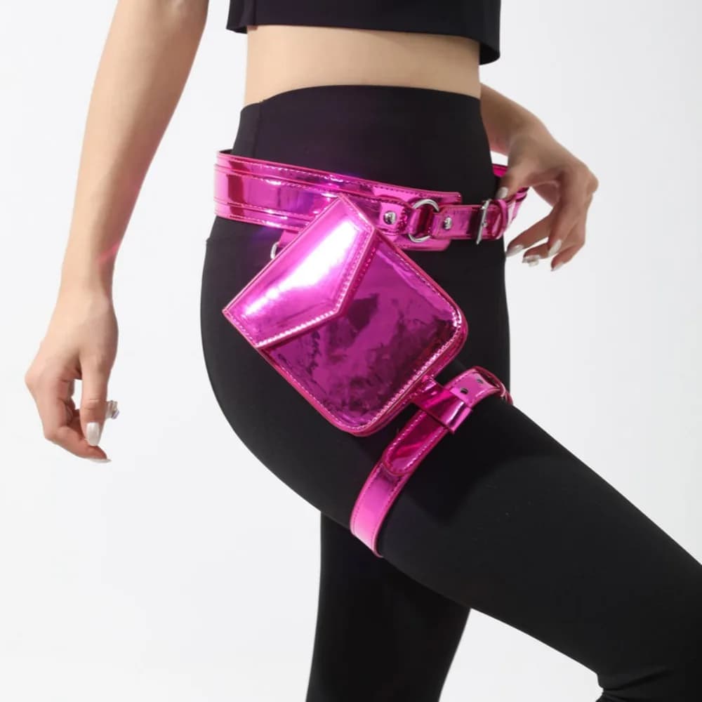 Portable Punk Metallic Waist Belt Pouch Goth PU Leather Thigh Harness Leg Bag Leg Ring Coin Purse Motorcycle Waistpack Girl