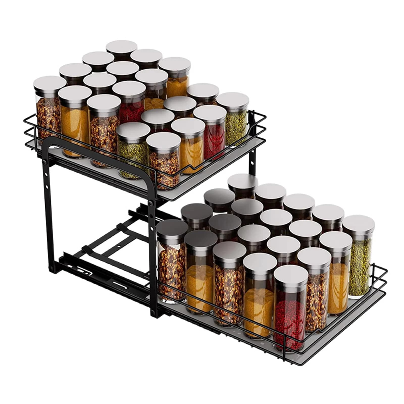 Pull Out Kitchen Sink Organizer Carbon Steel Shelf Double Layer Drawer Rack Under Sink Storage Rack