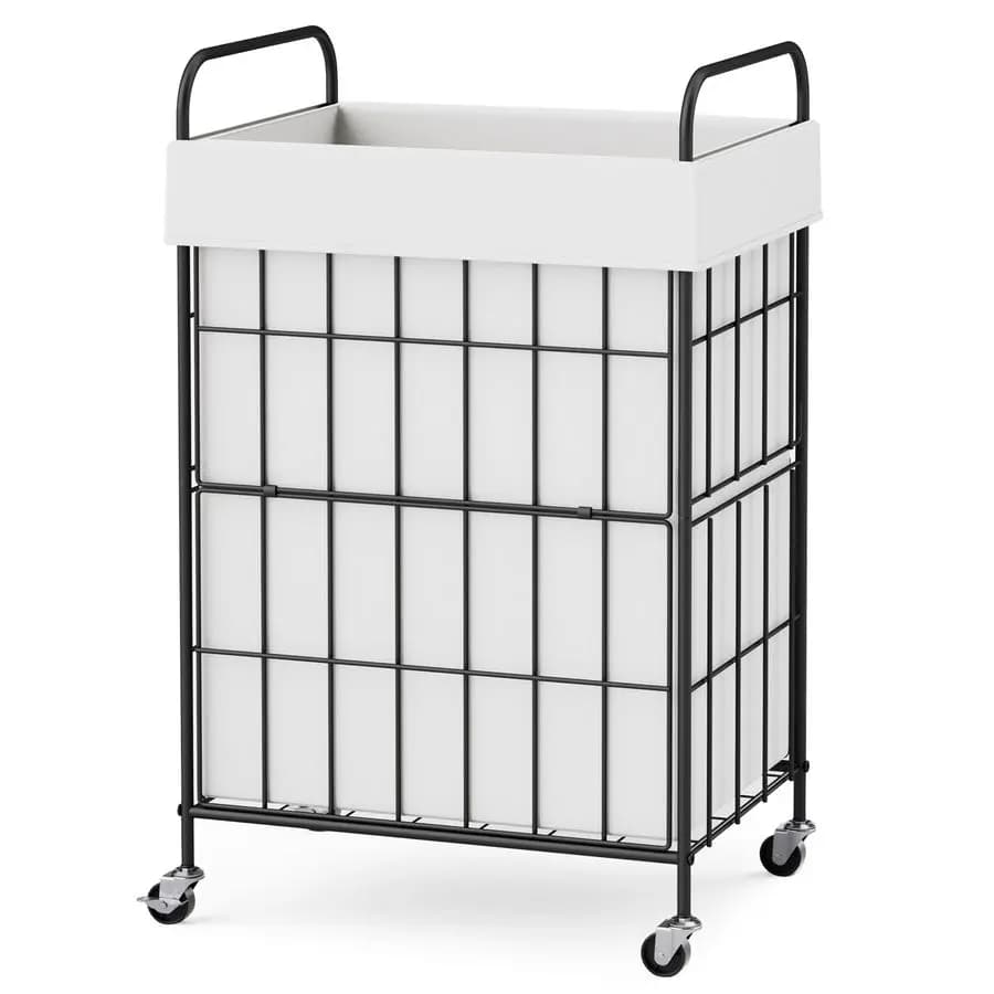 Basket for Bucato with Wheels, 90L, with Handle, Laundry Container with Removable Bag