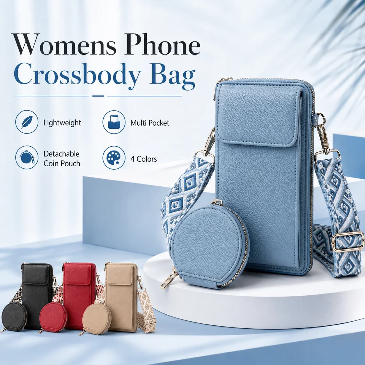 Women Crossbody Phone Bag With Detachable Coin Pouch Adjustable Wide Strap Lightweight Mini Purse For Daily Travel Shopping Use