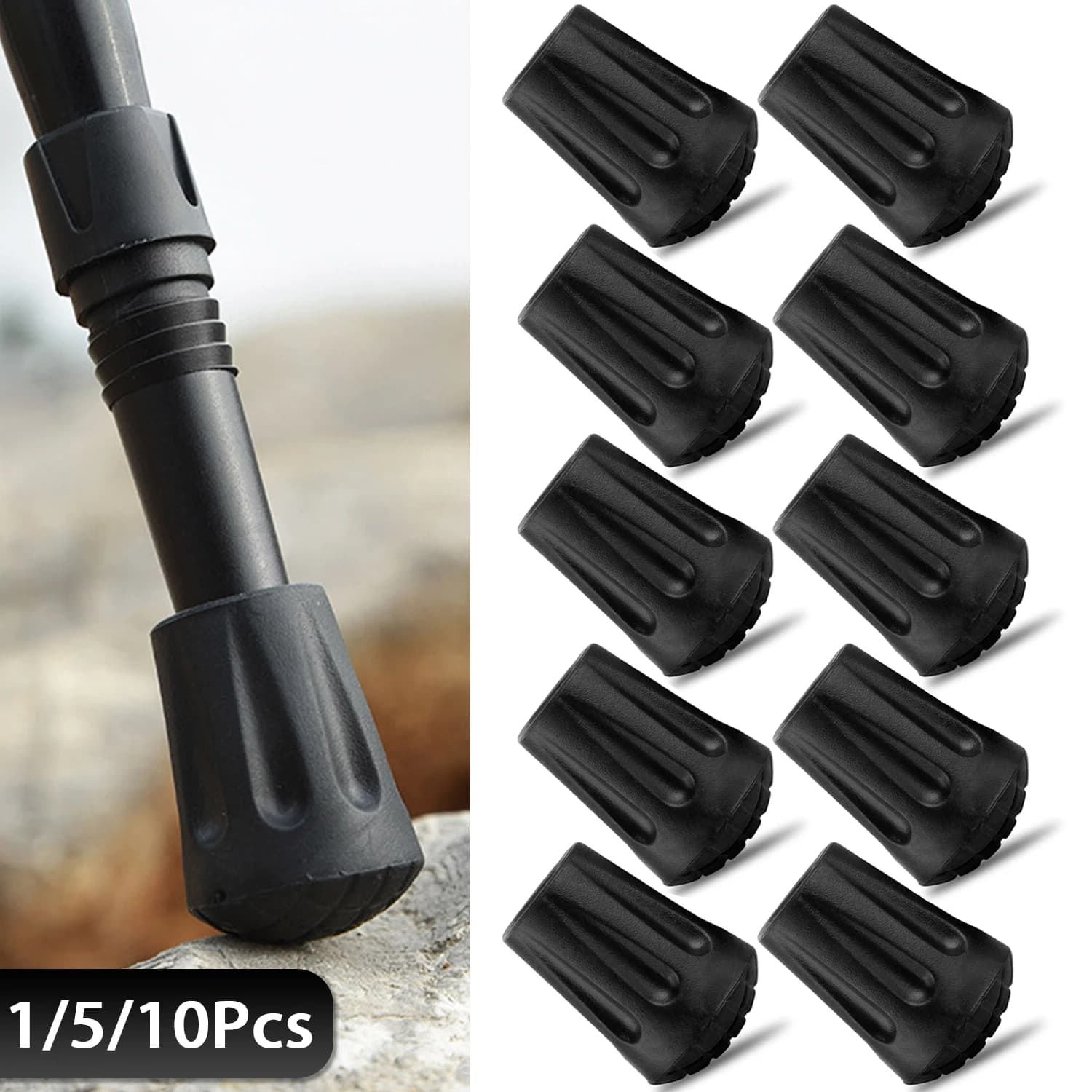 1-10 tips for walking sticks, anti-slip rubber tips for hiking sticks, resistant protections for hiking sticks, walking stick accessories