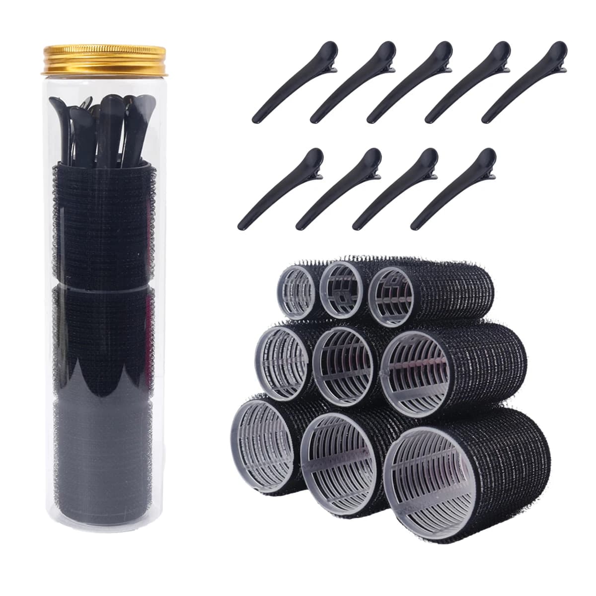 Set curlers without heat: includes jar holder, equipped with 9 self-adhesive hair curlers and 9 clips, special for real hair wigs