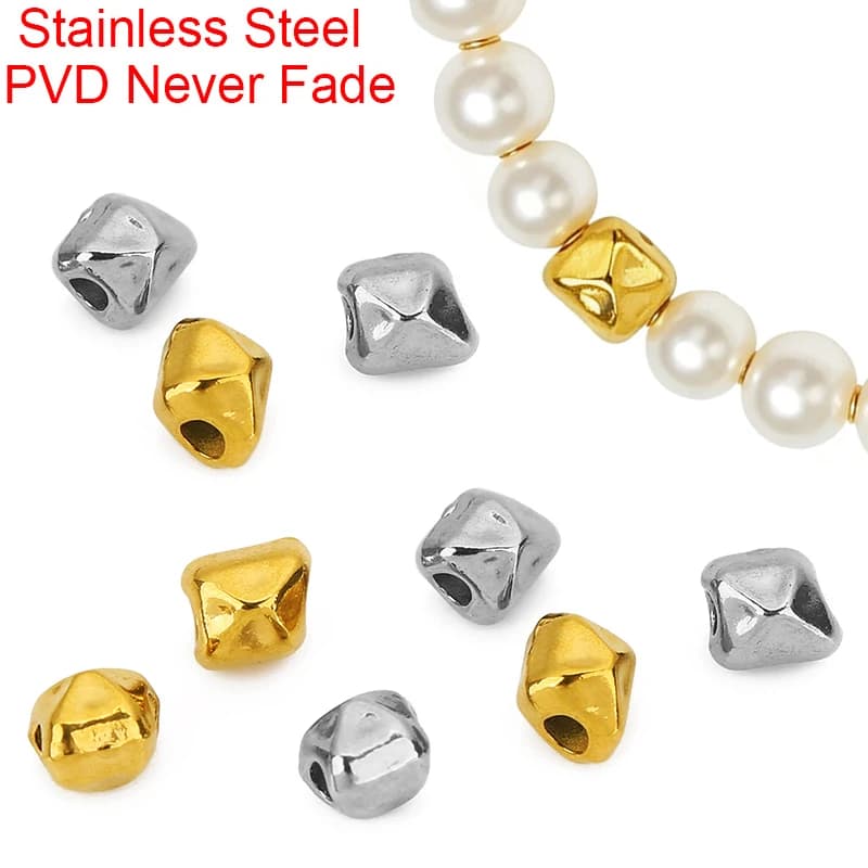 10pcs PVD Stainless Steel Spacer Beads 6mm Never Fade Large Big Hole Beads For Necklace Diy Jewelry Making Bracelets Findings