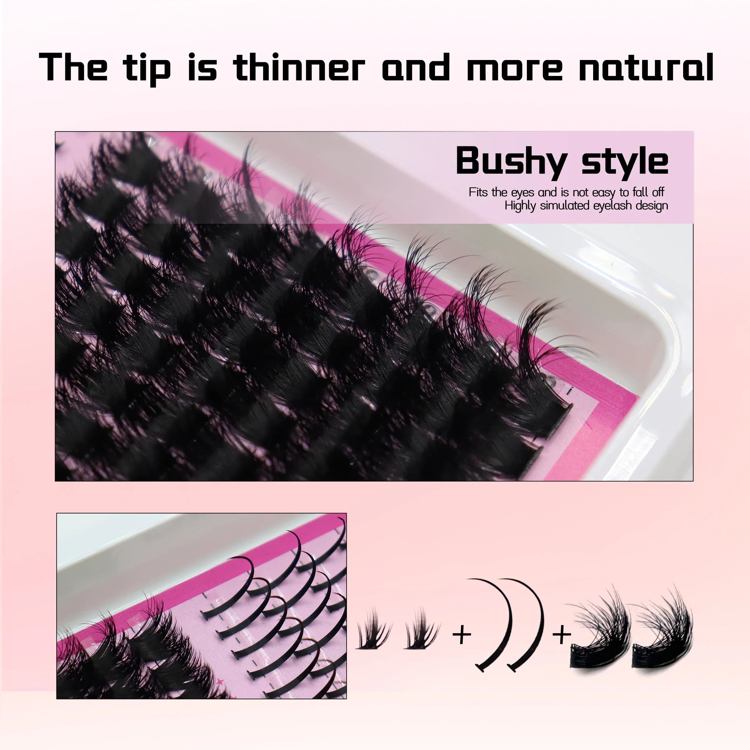 HBZGTLAD Spikes 14Rows DIY Clustered False Eyelash Mixing Set 6mm-18mm Mix D Curly Natural Fluffy Style, Dramatic Eyelashes