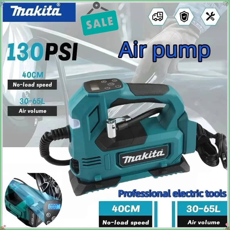 Pompa ad aria Makita 18V brushless agli ioni di litio, gonfiatore portatile senza fili con display digitale per auto e moto