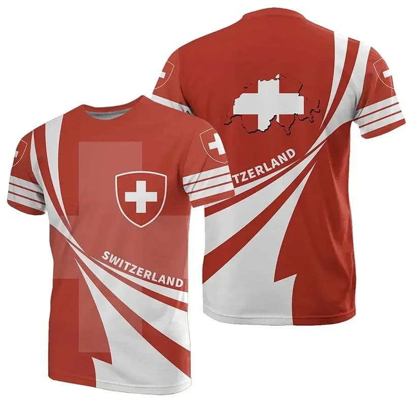 T-shirt da calcio con bandiera svizzera T-shirt da uomo estive a maniche corte T-shirt sportiva casual Club di calcio svizzera Abbigliamento da uomo di moda