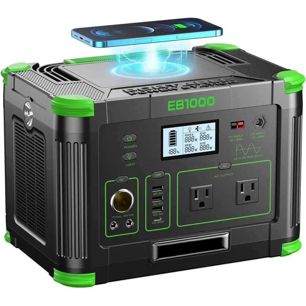 Centrale Elettrica Portatile 1000W, Generatore Alimentato a Batteria da 999Wh con Presa AC 110V, Ricarica Rapida PD 60W, Batteria di Backup al Litio