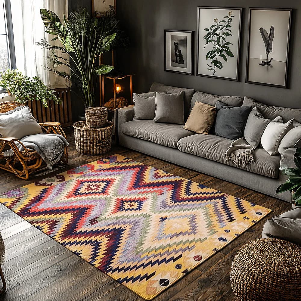 Boho Area Rug Non Slip Indoor Outdoor Carpet Washable Modern Geometric Pattern Floor Mat Living Room Home Decor Accent Rug