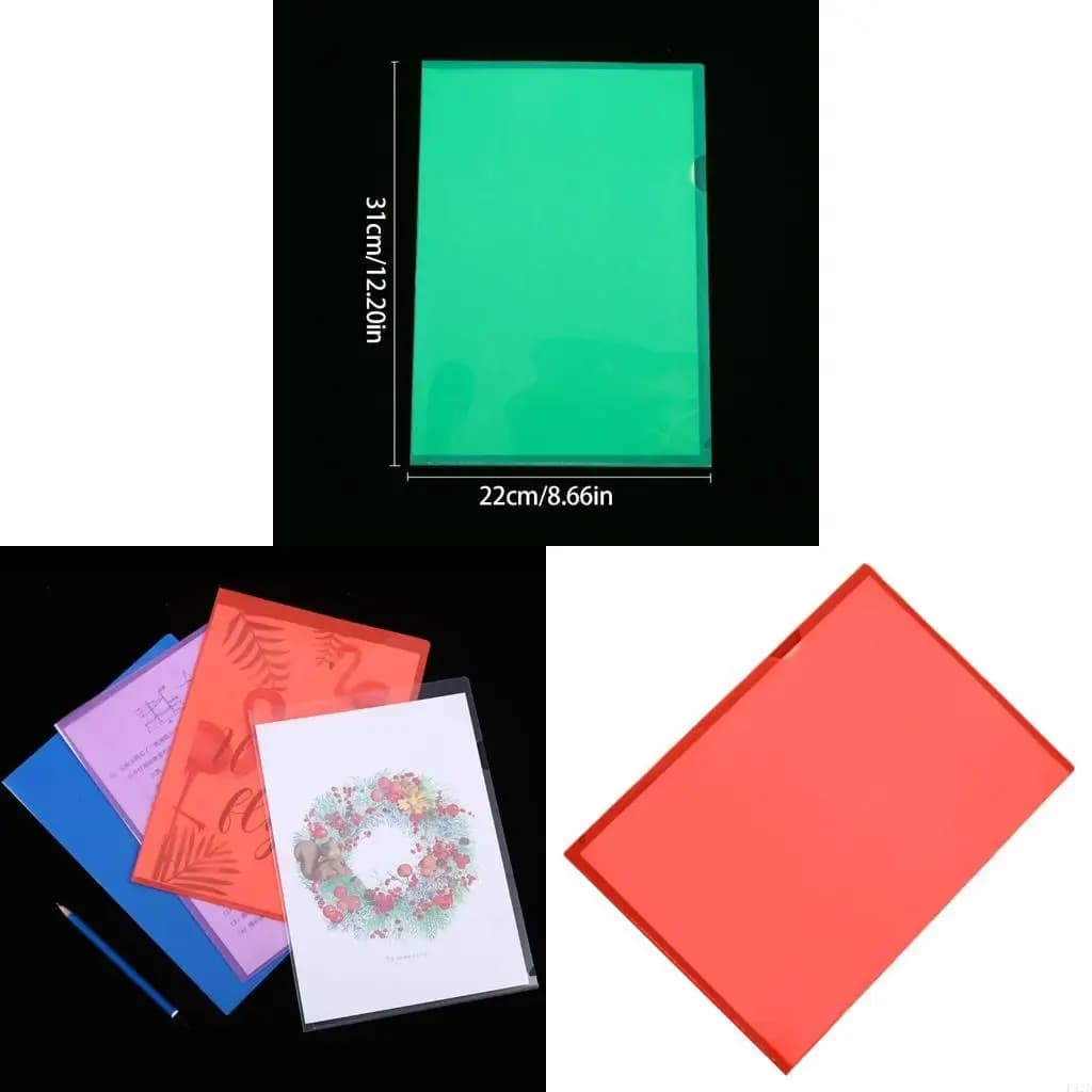 F42D 6 Colors L Shaped Folder A 4 Plastic Folders Side File Pocket Cover for School