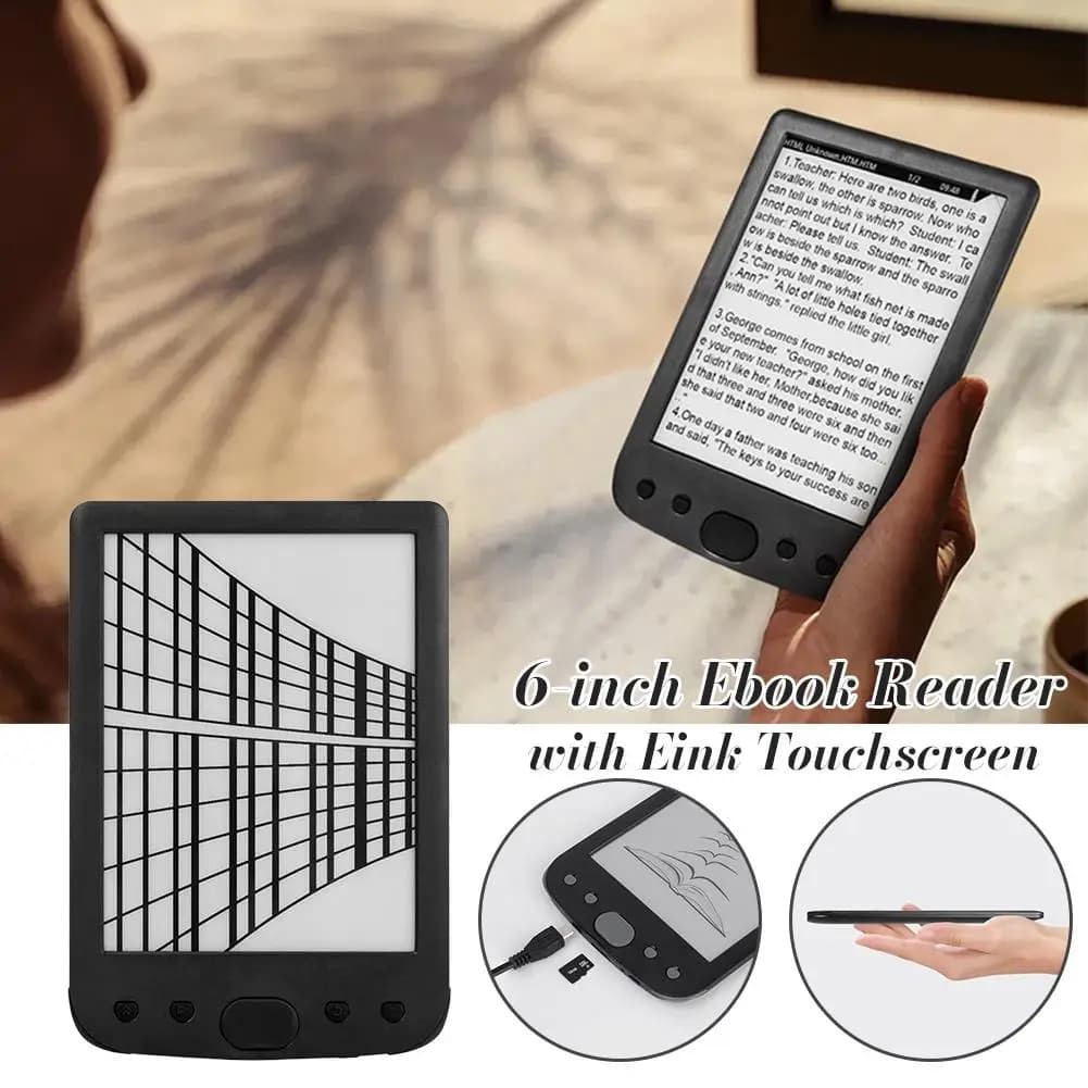 Mini Lettore E-Book con Display E-Ink da 6 Pollici, Schermo Anti-Riflesso per la Protezione degli Occhi, Memoria da 8GB con Supporto per Slot Scheda TF per la Lettura Quotidiana