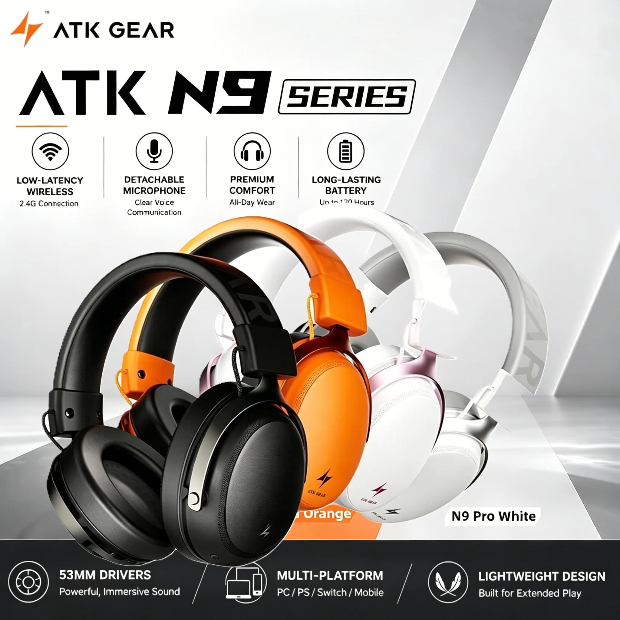 Cuffie da Gaming Wireless ATK N9 Pro con Microfono, Supporto Multi-Piattaforma per PS4 PS5 PC Switch, Bassa Latenza, Design Leggero