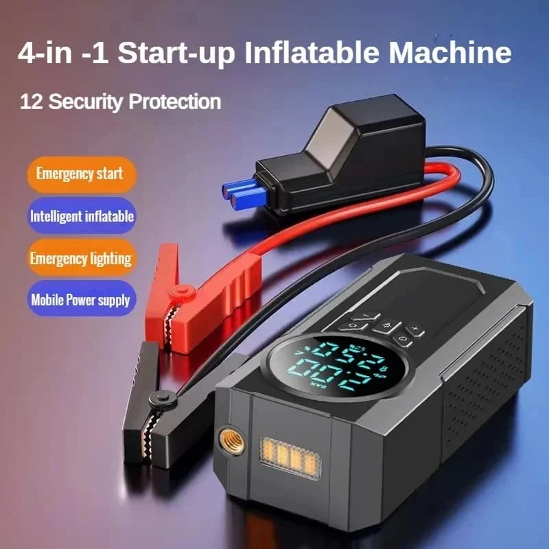 Alimentatore per avviamento di emergenza per auto 4in1 con display digitale Pompa d'aria Ricarica USB multifunzione per uso esterno